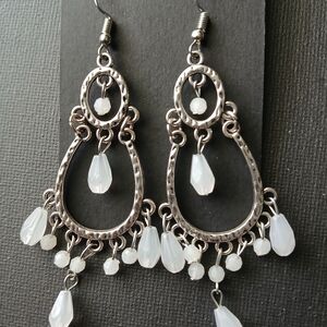 Elegant Silver and White Chandelier Earrings